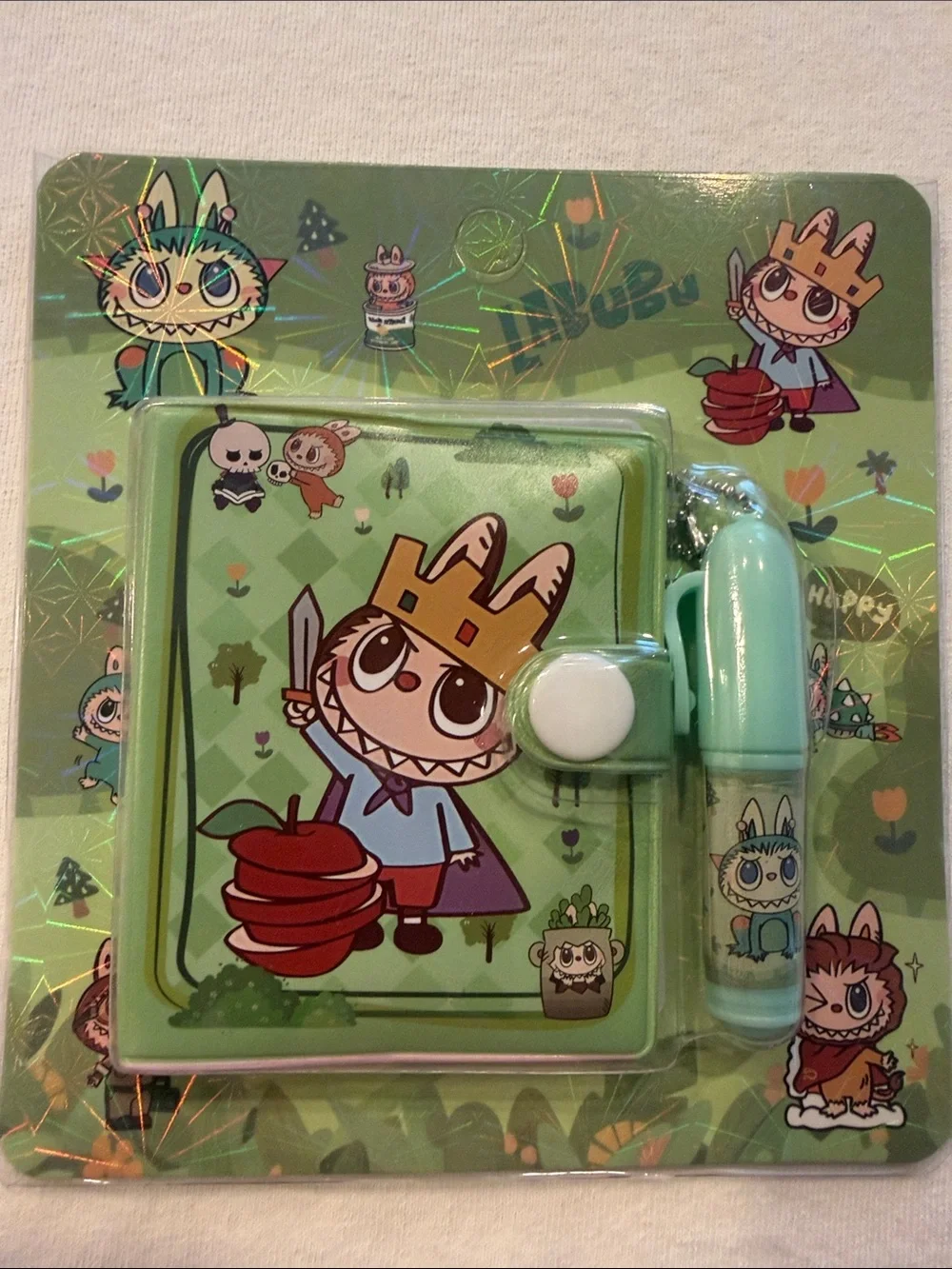 Labubu Green Mini Paper Notebook Mini Pen Set New - Picture 1 of 3